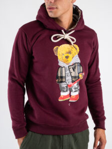 V2 Felpa con cappuccio felpata stampa baseball TEDDY4 Bordeaux4