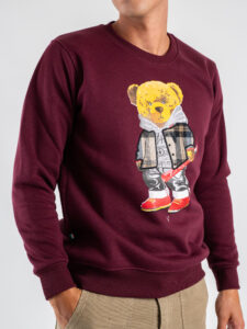 V2 Felpa girocollo felpata con stampa baseball TEDDY4 Bordeaux (2)