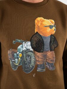 V2 Felpa girocollo felpata con stampa moto TEDDY28 Moro (3)