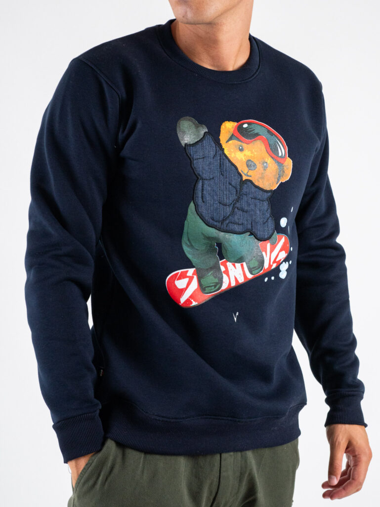 V2 Felpa girocollo felpata con stampa snowboard TEDDY29 Blu Prezzo 79 00 Estasi Fashion