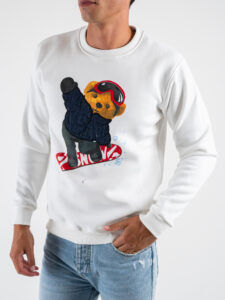 V2 Felpa girocollo felpata con stampa snowboard TEDDY29 Panna (1)