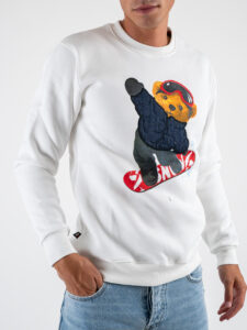 V2 Felpa girocollo felpata con stampa snowboard TEDDY29 Panna (3)