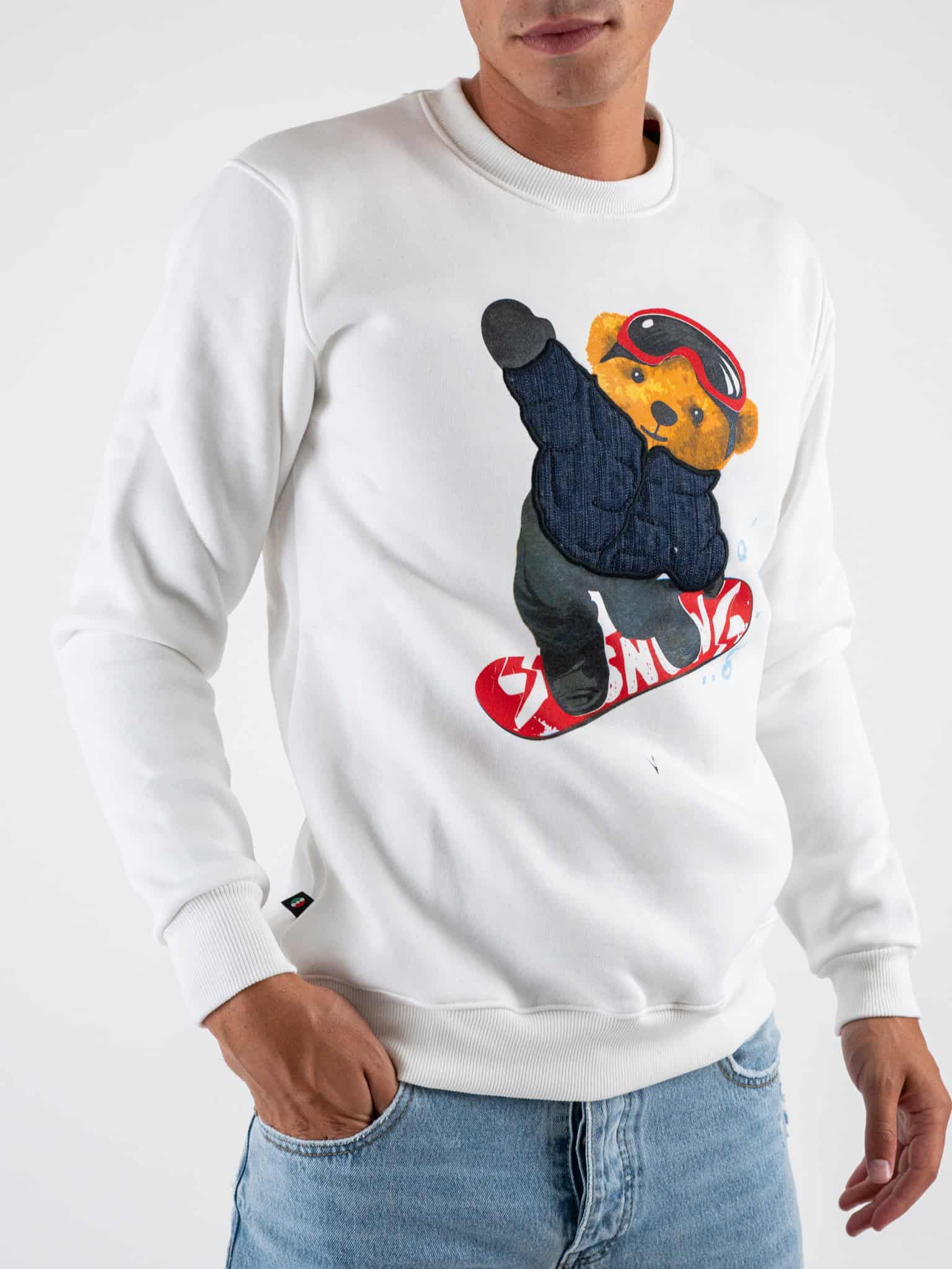 V2 Felpa girocollo felpata con stampa snowboard TEDDY29 Panna Prezzo 79 00 Estasi Fashion