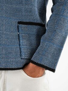 V2 Giacca 4 colori in maglia misto lana lavorata monopetto con pochette GUL4 Blu (5)