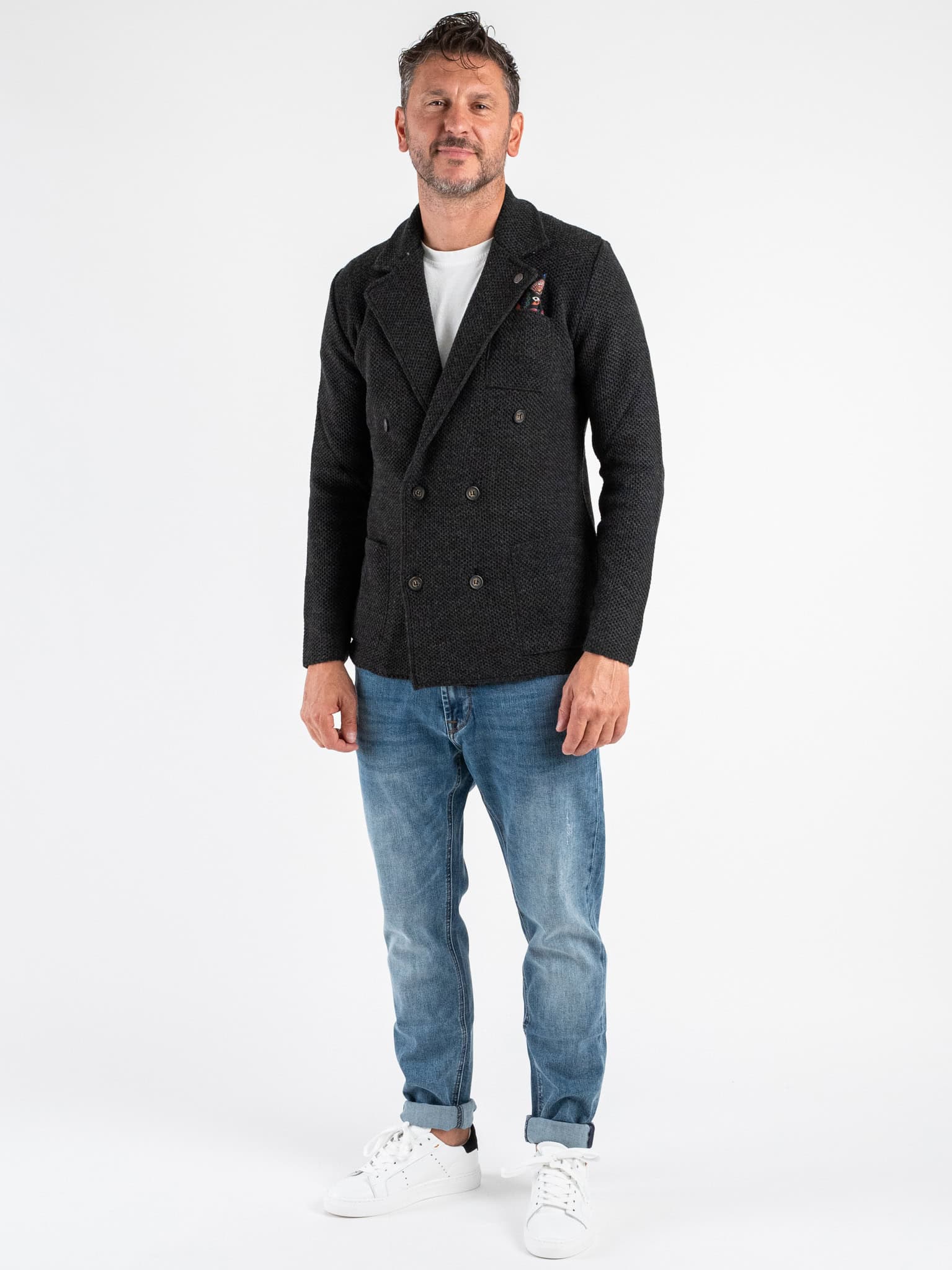 V2 Giacca in maglia misto lana lavorata occhio di pernice