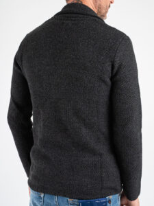 V2 Giacca in maglia misto lana lavorata occhio di pernice doppiopetto con pochette GUOPED Antracite (7)