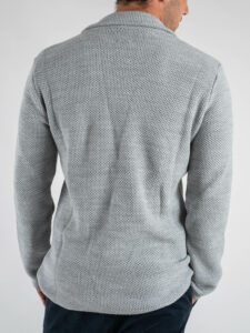 V2 Giacca in maglia misto lana lavorata occhio di pernice monopetto con pochette GUOPE Grigio Perla (1)