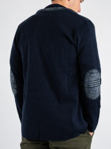 V2 Giacca in maglia misto lana monopetto con toppe e pochette pied de poule GULTTIN Blu (4)