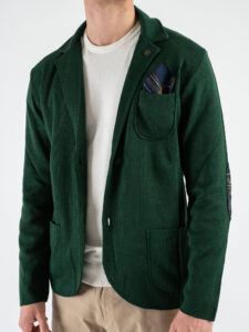 V2 Giacca in maglia misto lana monopetto con toppe e pochette scozzese GULTTIN Verde (1)