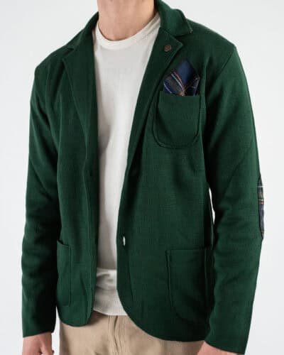 V2 Giacca in maglia misto lana monopetto con toppe e pochette scozzese GULTTIN Verde