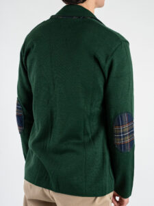 V2 Giacca in maglia misto lana monopetto con toppe e pochette scozzese GULTTIN Verde (2)