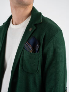 V2 Giacca in maglia misto lana monopetto con toppe e pochette scozzese GULTTIN Verde (4)