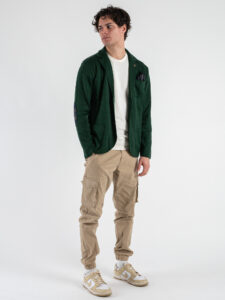 V2 Giacca in maglia misto lana monopetto con toppe e pochette scozzese GULTTIN Verde (5)