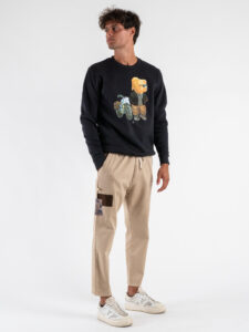 V2 Jeans con coulisse, piccole graffiature, pacht laterali DRILL Sabbia (2)
