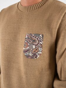 V2 Maglione girocollo misto lana con taschino bianco stampa Floreale MAO C (4)