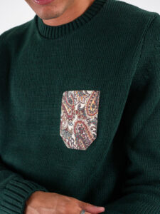 V2 Maglione girocollo misto lana con taschino bianco stampa Floreale MAO Verde (1)
