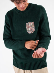 V2 Maglione girocollo misto lana con taschino bianco stampa Floreale MAO Verde (5)
