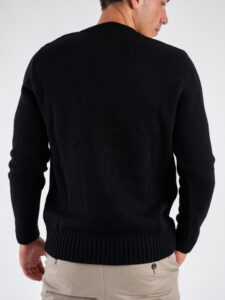 V2 Maglione girocollo misto lana con taschino stampa Floreale MAO Nero (4)
