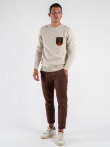 V2 Maglione girocollo misto lana con taschino stampa degradè MAO Burro (1)