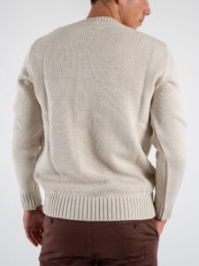 V2 Maglione girocollo misto lana con taschino stampa degradè MAO Burro (6)