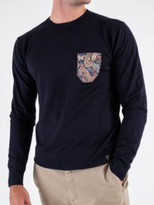 V2 Maglione in viscosa con taschino fantasia floreale MAVI Blu (1)