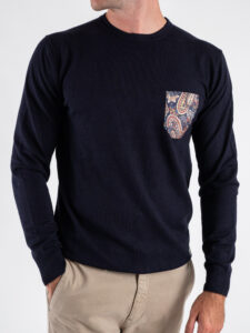 V2 Maglione in viscosa con taschino fantasia floreale MAVI Blu (3)