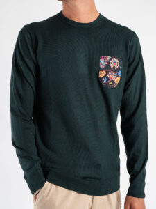 V2 Maglione in viscosa con taschino fantasia floreale MAVI Verde (4)