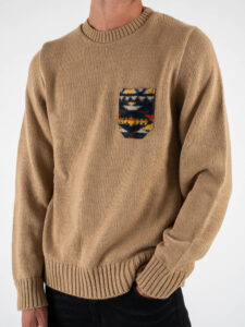 V2 Maglione misto lana con taschino fantasia azteco MAO Cammello (3)