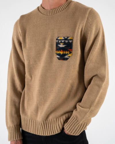 V2 Maglione misto lana con taschino fantasia azteco MAO Cammello