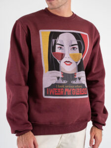 BERNA Felpa girocollo con stampa I WEAR MY GLASSES 246174 Bordeaux (3)