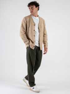 BL11 Cardigan in lana cotta con bottoni REF Beige (1)