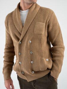 BL11 Giacca in maglia doppio petto sciallata 03LD73437 Cammello (5)