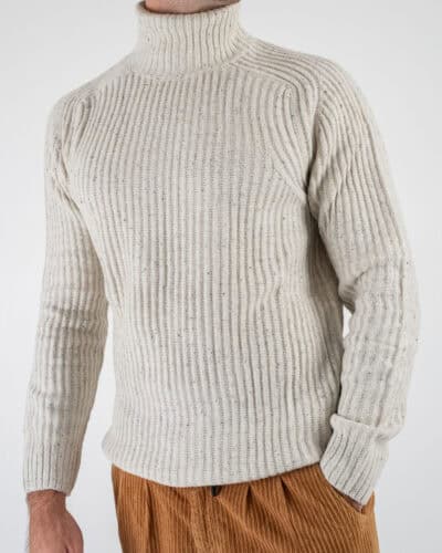 BL11 Maglione dolcevita bottonato a coste larghe GORDON Ecrù