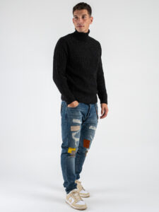 BL11 Maglione dolcevita bottonato a coste larghe GORDON Nero (2)