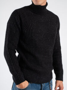 BL11 Maglione dolcevita bottonato a coste larghe GORDON Nero (3)