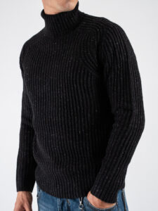 BL11 Maglione dolcevita bottonato a coste larghe GORDON Nero (4)