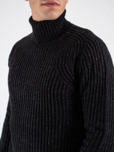 BL11 Maglione dolcevita bottonato a coste larghe GORDON Nero (5)