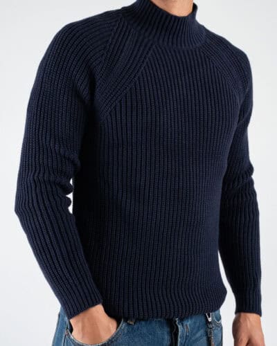 BL11 Maglione lupetto costa inglese MERINI Blu Navy