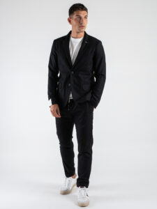 BL11 Pantalone in misto lana da abito morbido con bottone e coulisse BL23690001 Nero (1)