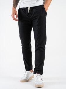 BL11 Pantalone in misto lana da abito morbido con bottone e coulisse BL23690001 Nero (2)