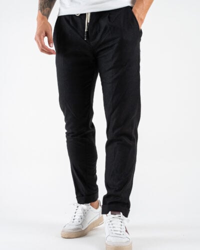 BL11 Pantalone in misto lana da abito morbido con bottone e coulisse BL23690001 Nero