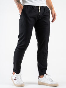 BL11 Pantalone in misto lana da abito morbido con bottone e coulisse BL23690001 Nero (4)
