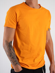BL11 T-shirt in cotone con dettagli sulla manica sinistra BASIC Arancione (4)