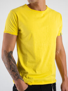 BL11 T-shirt in cotone con dettagli sulla manica sinistra BASIC Giallo (1)