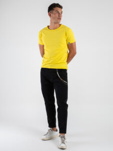 BL11 T-shirt in cotone con dettagli sulla manica sinistra BASIC Giallo (2)
