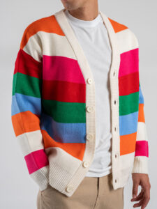 Cardigan in misto lana multicolor con bottoni W86023 Bianco (2)