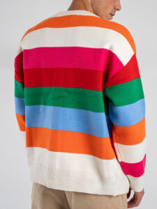 Cardigan in misto lana multicolor con bottoni W86023 Bianco (3)
