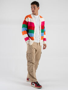 Cardigan in misto lana multicolor con bottoni W86023 Bianco (4)