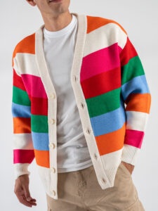 Cardigan in misto lana multicolor con bottoni W86023 Bianco (5)
