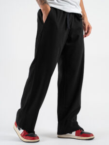 Coordinato con Camicia doppio colletto + Pantalone gamba larga con coulisse PDY014 Nero (10)